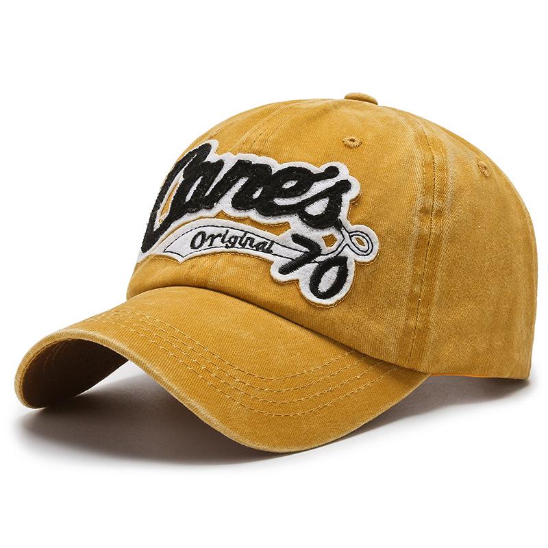 Men's and women's spring and summer vintage washed baseball caps with embroidered letters and numbers, curved duckbill caps