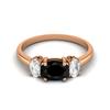 925 Sterling Silver Black Spinel Three Stone Rose Gold Plated Ring