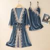 New Autumn Velvet Pajamas Two-piece Robe Set Feminine Lace See-through Robe Bathrobe Casual Velvet Home Clothes