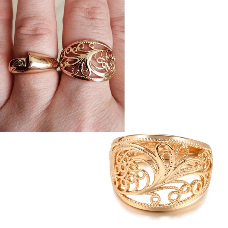 Golden Texture Women's Rings High Glossy Hollow Leaf Rings Vintage Costume Jewelry