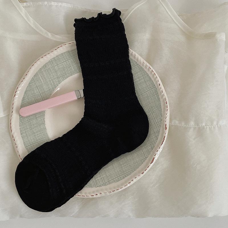 Women's Lace Mesh Mid-Calf Socks: Spring/Autumn, Cotton, Korean/Japanese Style, Ballet & Slouch Design.