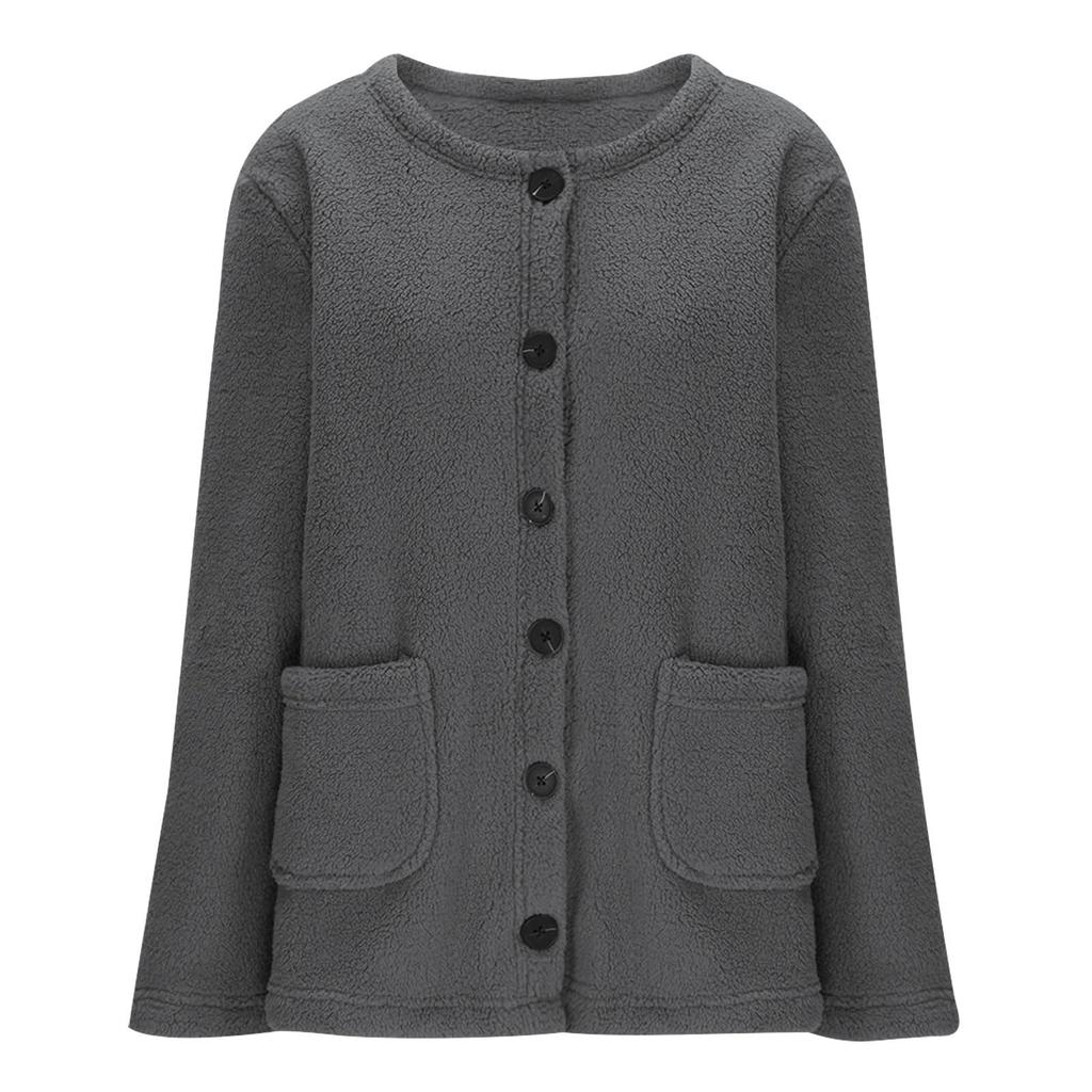 Women's Winter Coat Long Sleeved Lapel Button Pocket Wool Lambskin Jacket