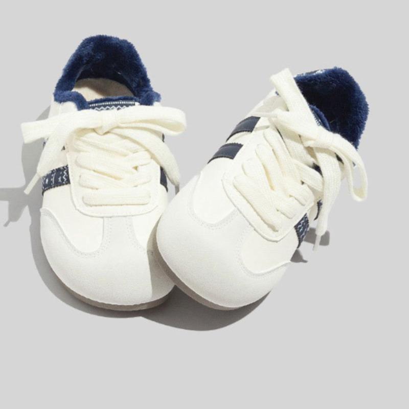 Fleece-lined Warm White Sneakers Versatile Soft-soled Casual German Training Shoes Canvas Shoes Thickened Cotton-padded Shoes