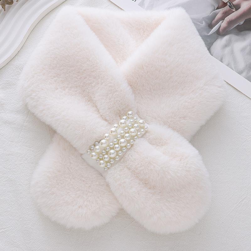 Korean Style Thick Plush Pearl Scarf for Women - Imitation Otter Fur, Warm Winter Fashion, Solid Color