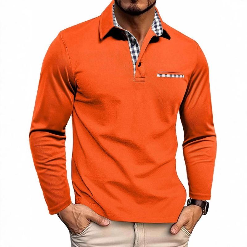 Long Sleeve Color Block Casual Polo Shirt For Daily Wear