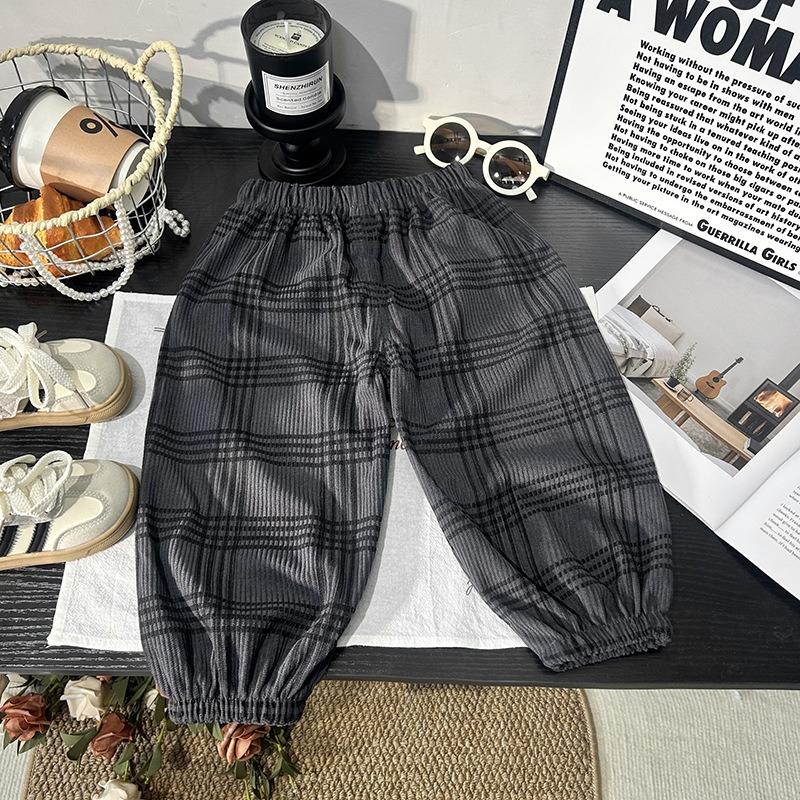 Summer Kids Casual Pants Simple Boys Grid Sweat Pants Korean Loose Thin Children Striped Letter Trousers