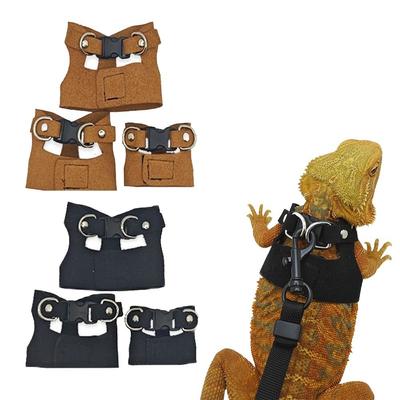 PU Leather Reptile Harness Adjustable Soft Lizard Traction Rope Black Brown 3 Size Vest Pet Training Harnesses for Small Animal