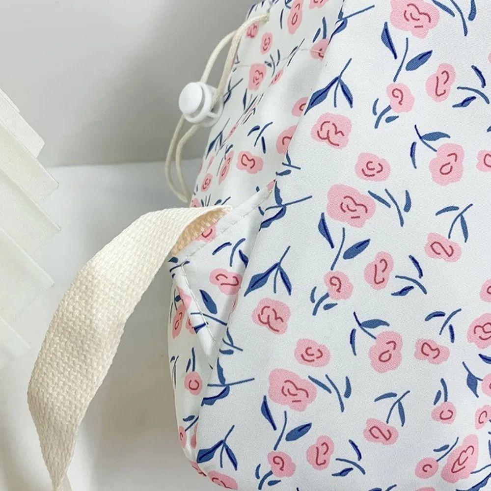 Nylon Floral School Bag Aesthetic Shoulder Bag Large Capacity Students Backpack Travel