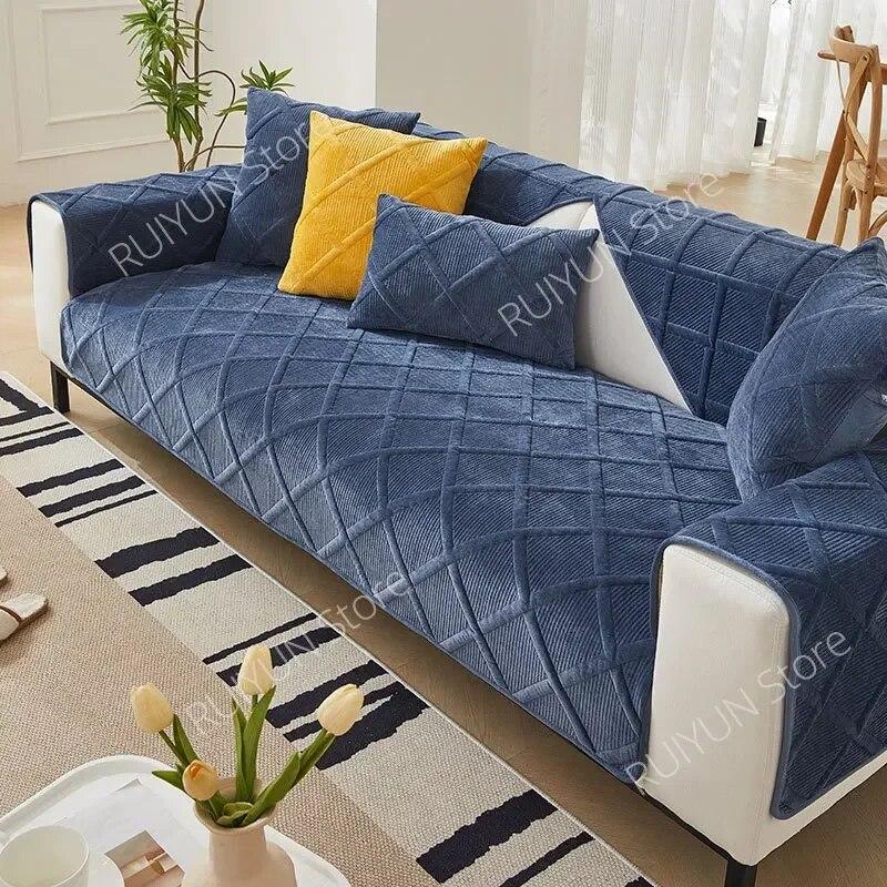 Solid Plaid Sofa Cover for Living Room Slipcover Sofa Couch Protective Cover Towel Anti-Slip Sofa Cushion Cover Mat 1/2/3/4 Seat