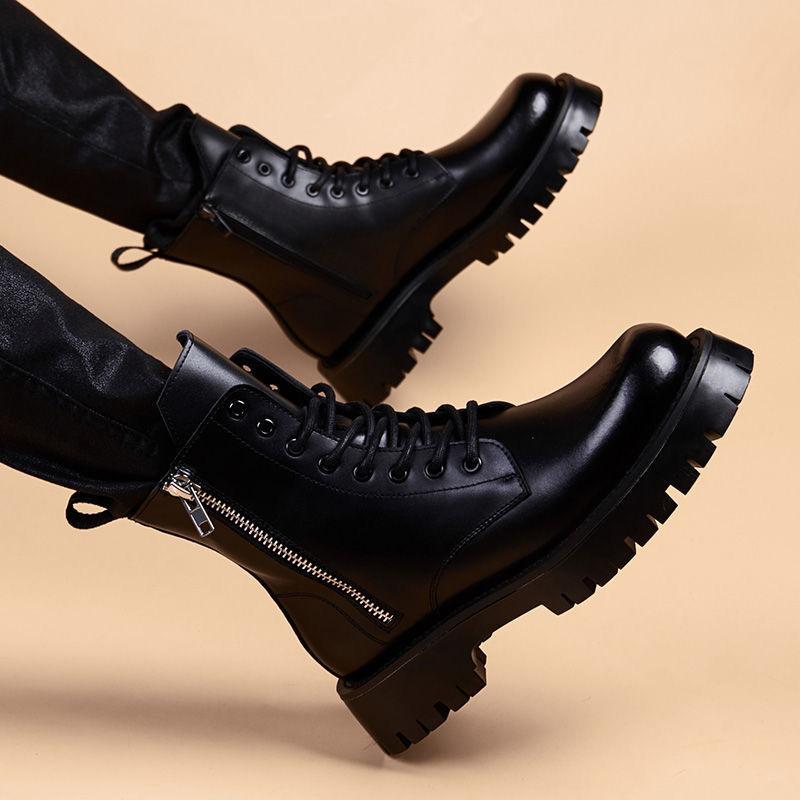 Martin Boots Men's High Top Winter Soft Leather Short Boots Tooling Boots Fleece Thickened Autumn Boots