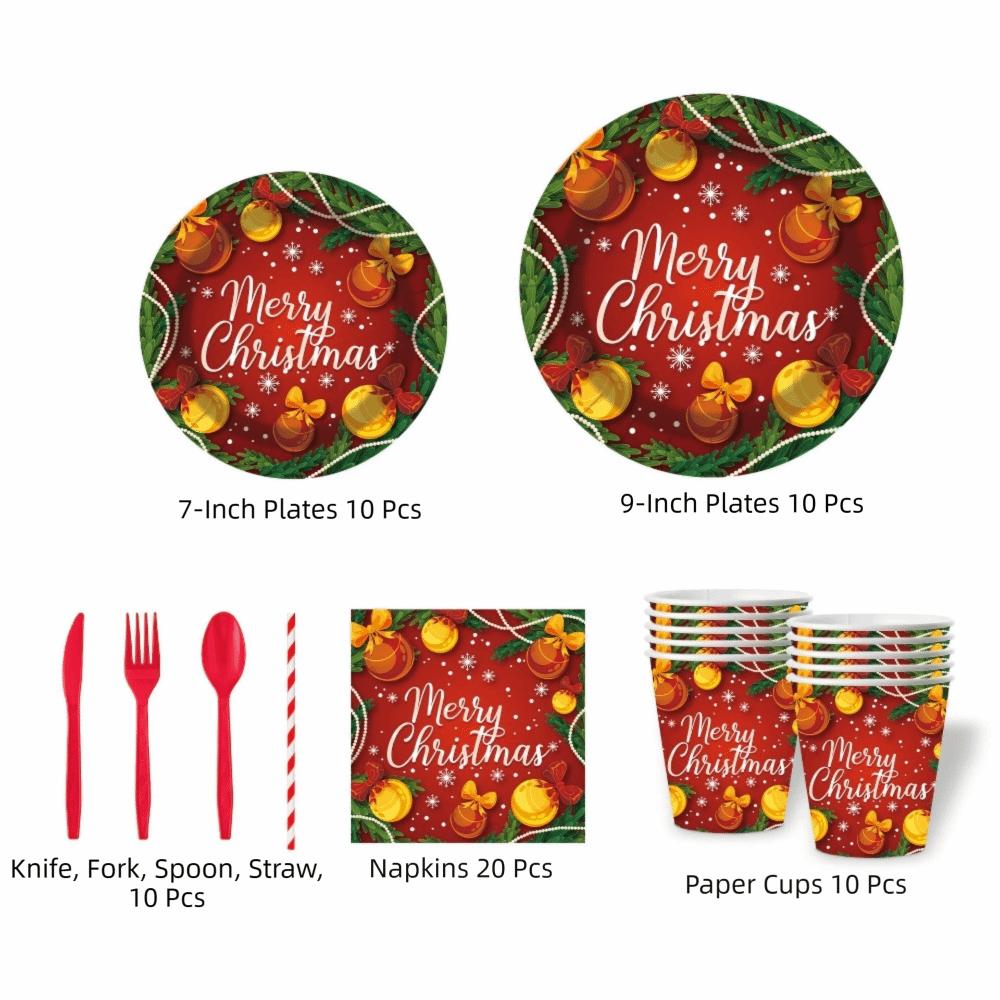 Reindeer Design Christmas Disposable Tableware Color Printed Party Dinnerware Set Venue Decoration