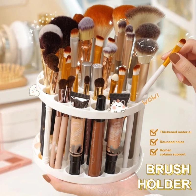 360 Rotating Makeup Brush Organizer 45 Holes Visible Large Capacity Cosmetic Storage for Home Vanity Use