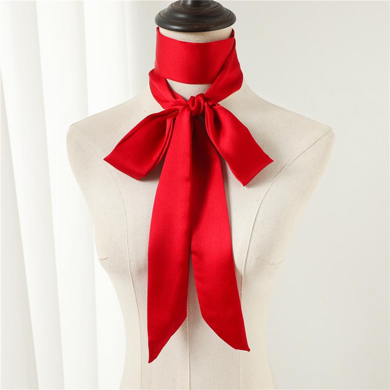 Influencer Style Silk Scarf: Hair Tie, Solid Color, Long & Narrow, Korean Style Necktie, Flowing Ribbon for Women
