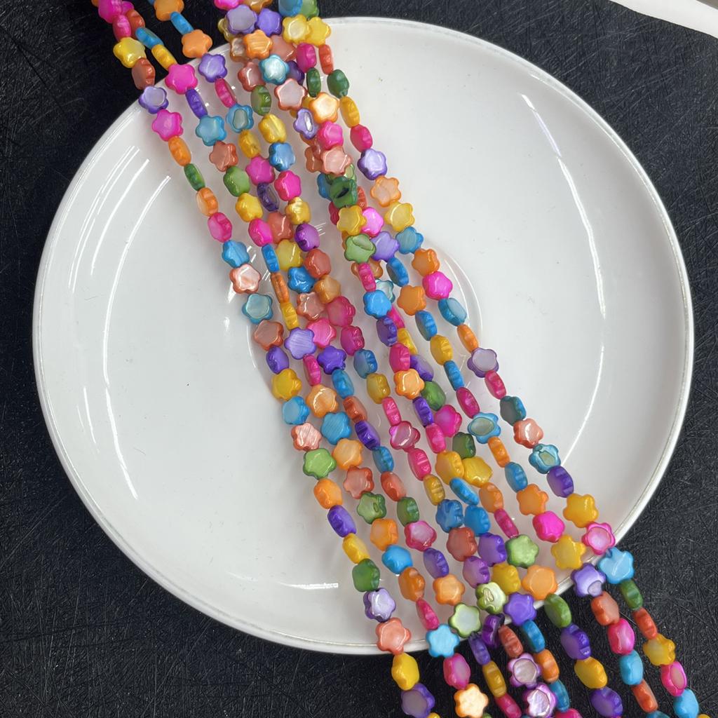6x6mm Multicolor Star Natural Shell Beads Rainbow Iridescent Loose Beads for DIY Ramadan Jewelry Making & Bracelet Necklace Crafts 38cm