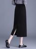 Slimming Draped Black Midi Skirt - Spring/Summer 2026 Collection, Elastic Waist, Casual Fit