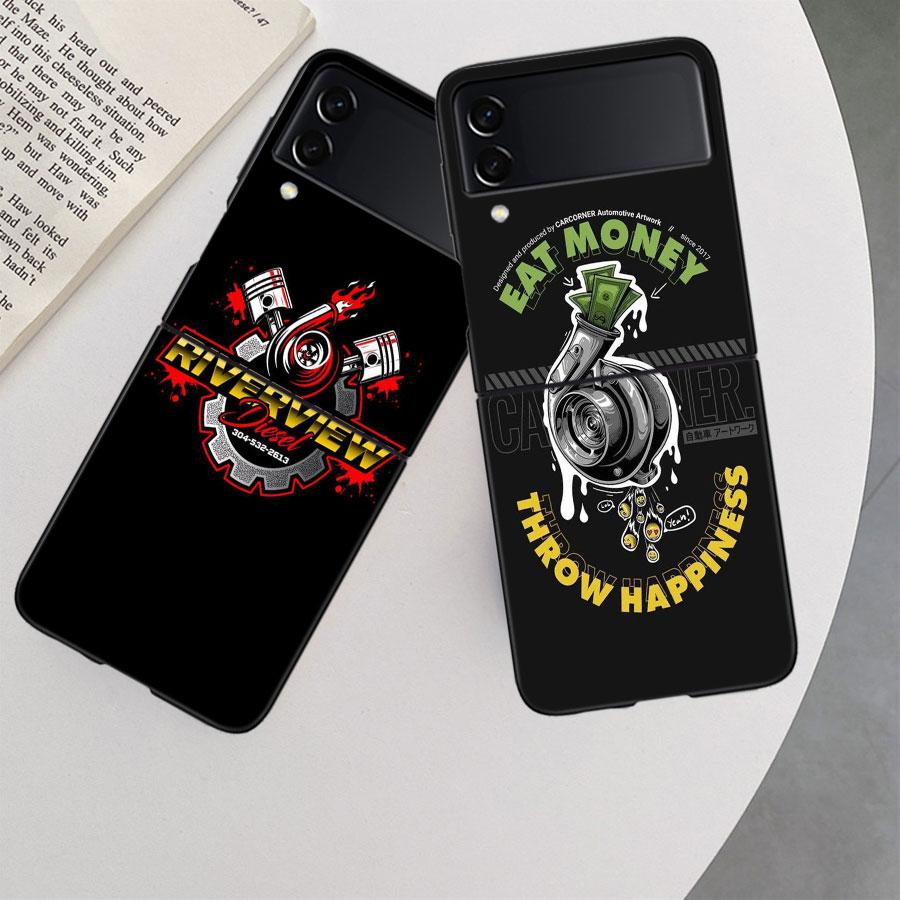 Car Parts Auto Mechanic Phone Case For Samsung Z Flip 7 6 5G Galaxy Z Flip 5 4 3 Black Hard Cell Cover Luxury PC Shell Coque