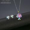 RUI RUI YU  Tree of Life Pendant Necklace for Women Stainless Steel Colorful Plant Engagement Jewelry Set Wife Mother's Day Gifts Collier
