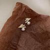 14K Gold Plated Freshwater Pearl and Zircon Christmas Tree Stud Earrings for Women