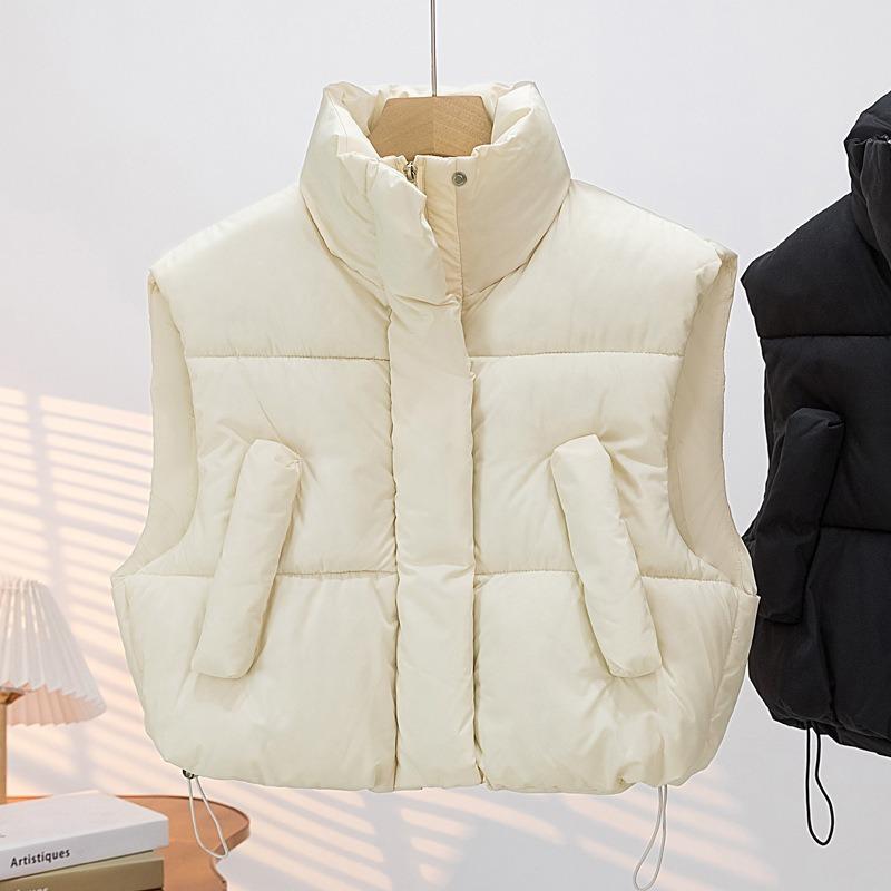 Bavlněná vesta dámská stojáček zahuštěná volná krátká malý voňavý vítr bez rukávů bavlněná vesta kabát vlna