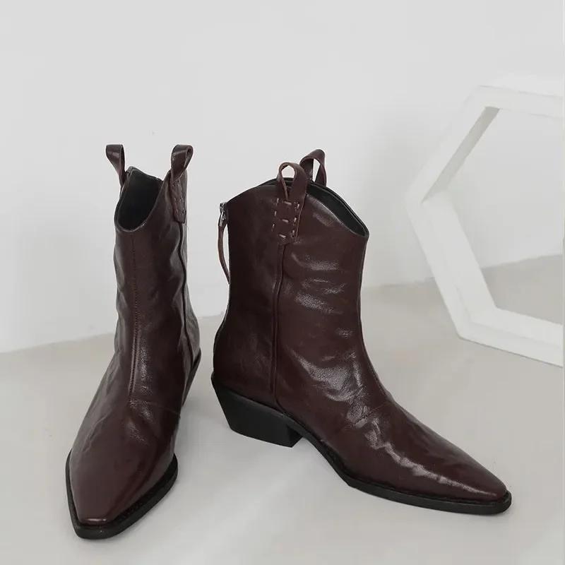 Høst/vinter Dame Støvlett Spiss Tå Høye Hæler Ekte Lær Western Støvler for Kvinner Håndlagde Ridestøvler Zapatos Mujer