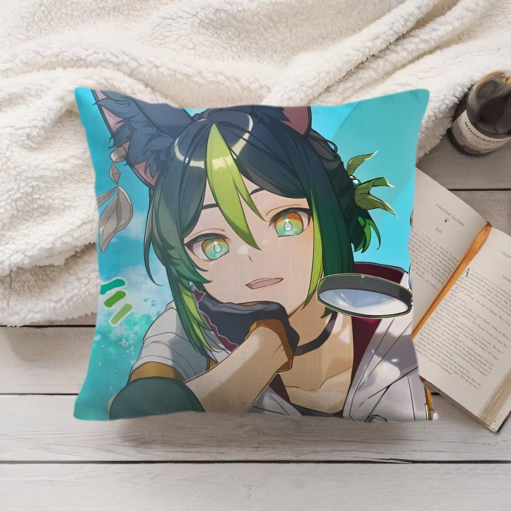 Tighnari Genshin Impact Cute Cushion Cover Silky Short Plush Invisible Zipper Dustproof Sofa Pillow Case For Home Decor