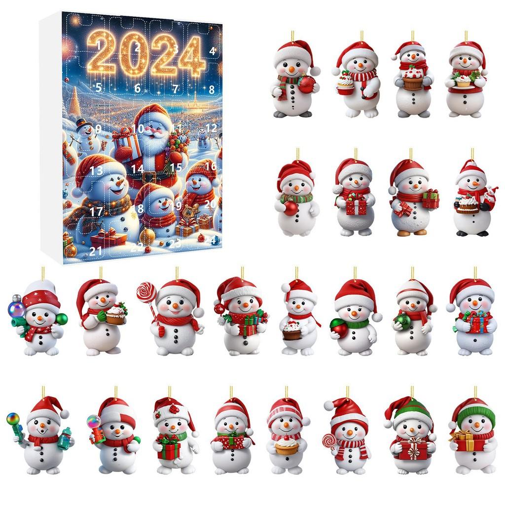 Christmas Calendar Advent Blind Box Toy Cute Snowman Decorative Pendant Acrylic
