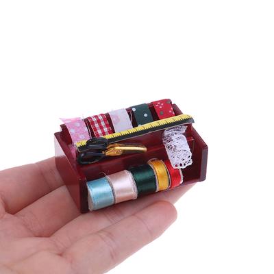 1:12 Dollhouse Miniature Sewing Room Ribbon Cloth Spools Trim Scissors Shelf