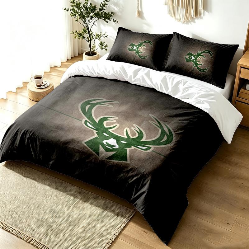 Milwaukee Bucks 3pc Duvet Cover Set Simple Modern Bedding Set Wrinkle Resistant Soft Fabric All Season Use a Perfect Gift
