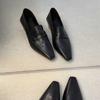 Skinny Commuter Versatile Loafers Women'S French Square Head Pedal Low Heel Temperament Elegant Small Leather Shoes