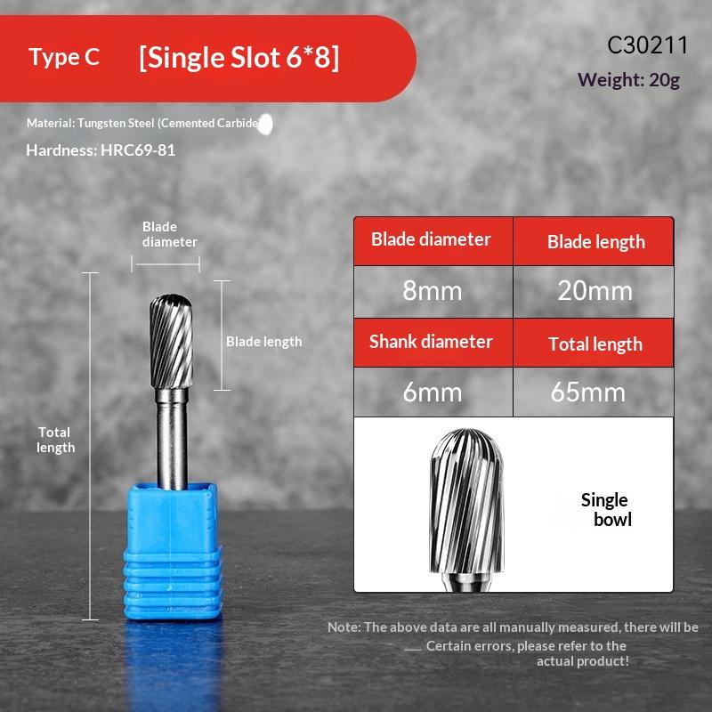 Tungsten Carbide Rotary File Burr Style C Ball Nose Cylinder 6Mm 1/4 Shank Mould Carving Tools Single Cut Milling Cutter