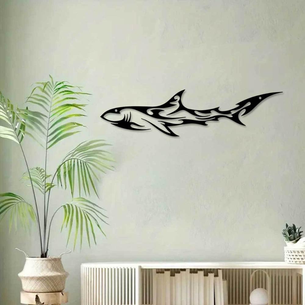 Metal Shark Wall Art, Outdoor Indoor Sculpture for Living Room Office Courtyard Balcony, Modern Farmhouse Decor