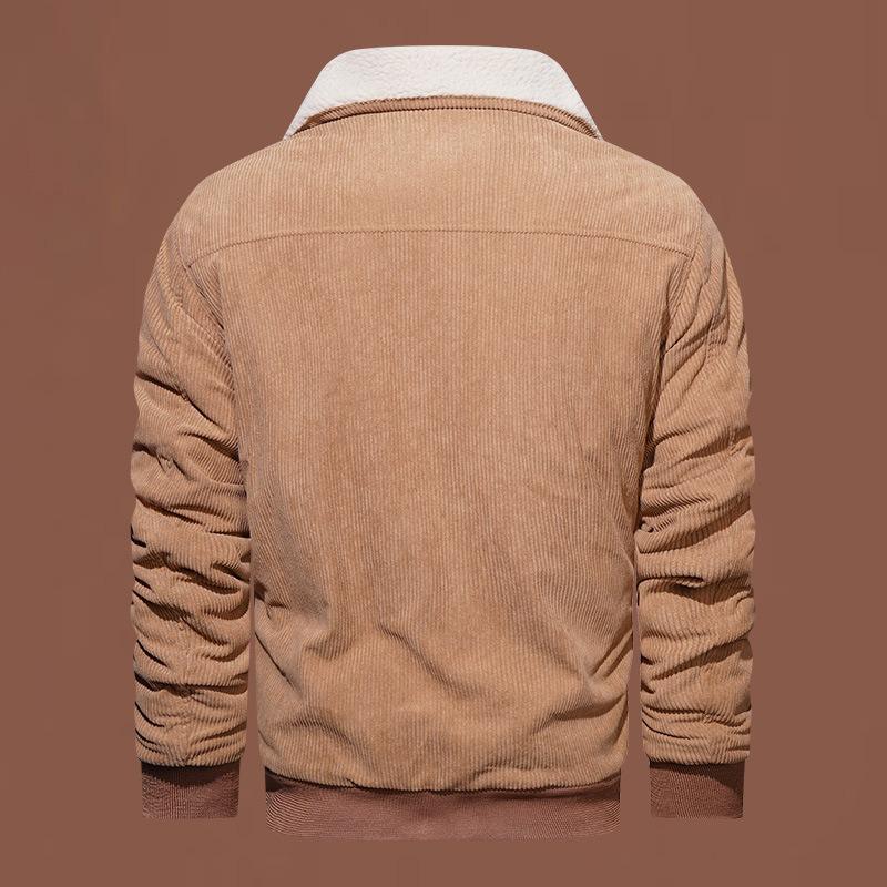 Fleece and thicker outer wear lamb wool casual lapel collar multi-pocket winter zipper medium corduroy cotton coat men's coat