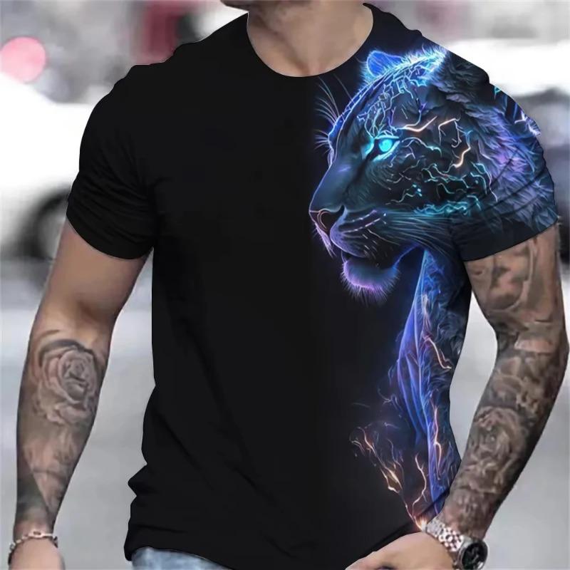 Men's T Shirt 3D Animal Graphic Tees Casual O-neck Short Sleeve Leopard Print Harajuku Streetwear Oversized Tops Clothing