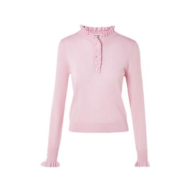 Langzi Damen Strickpullover mit Rüschenbesatz