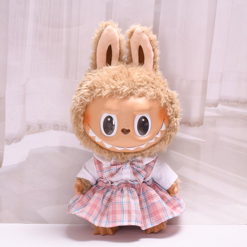 38cm Labubu Plush Doll Casual Outfit Set with Hat (Clothes Only)