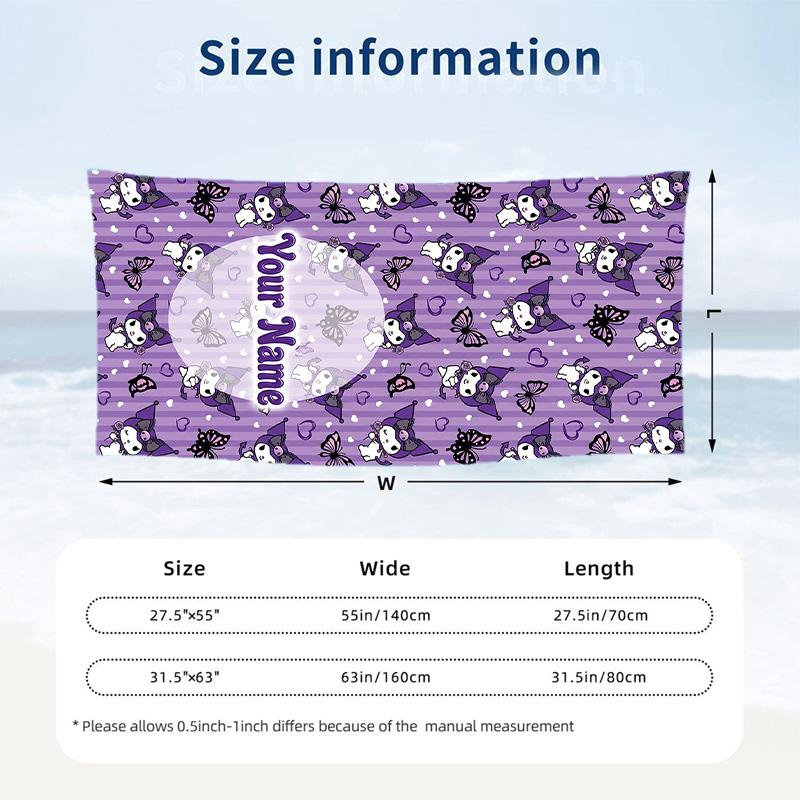 Beach Towel Custom Name Text, Quick Dry Large Towel For Beach HomeKuromi