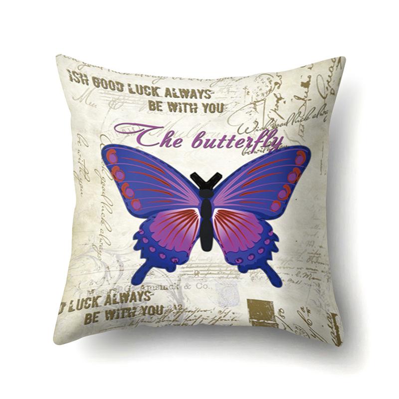 Polyester Pillowcase Peach Leather Velvet Decoration Printed Butterfly Pillowcase Waist Cushion Cover Car Cushion Head Cushion Cover