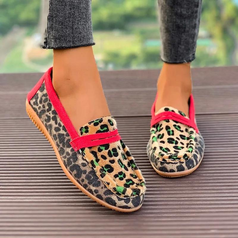 Fashion Women's Shoes 2024 Hot Sale Slip on Women's Flats Fashion Leopard Print Casual Flat Shoes New Plus Size Light Flat Low Heels