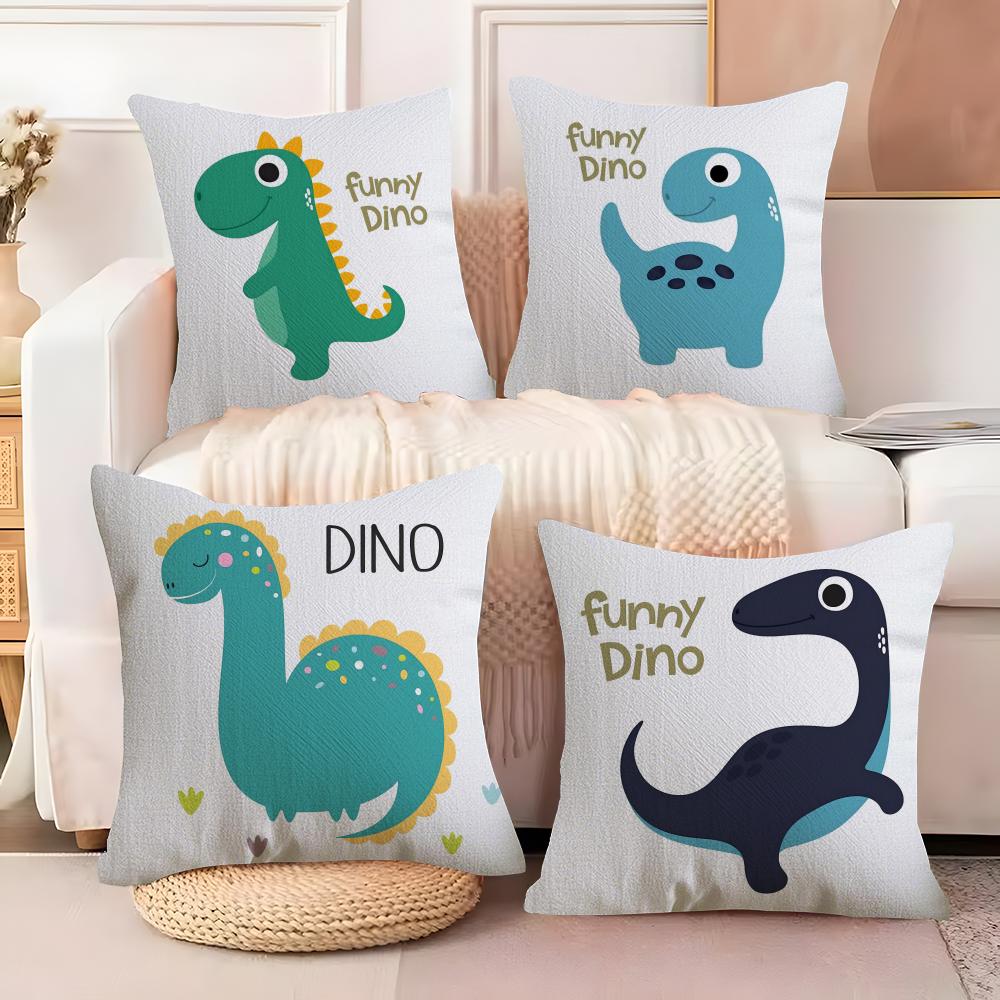 Cute Jurassic Dinosaur Pillow Case Natural Linen Double-Sided Printing Sofa Home Decor Cushion Cover