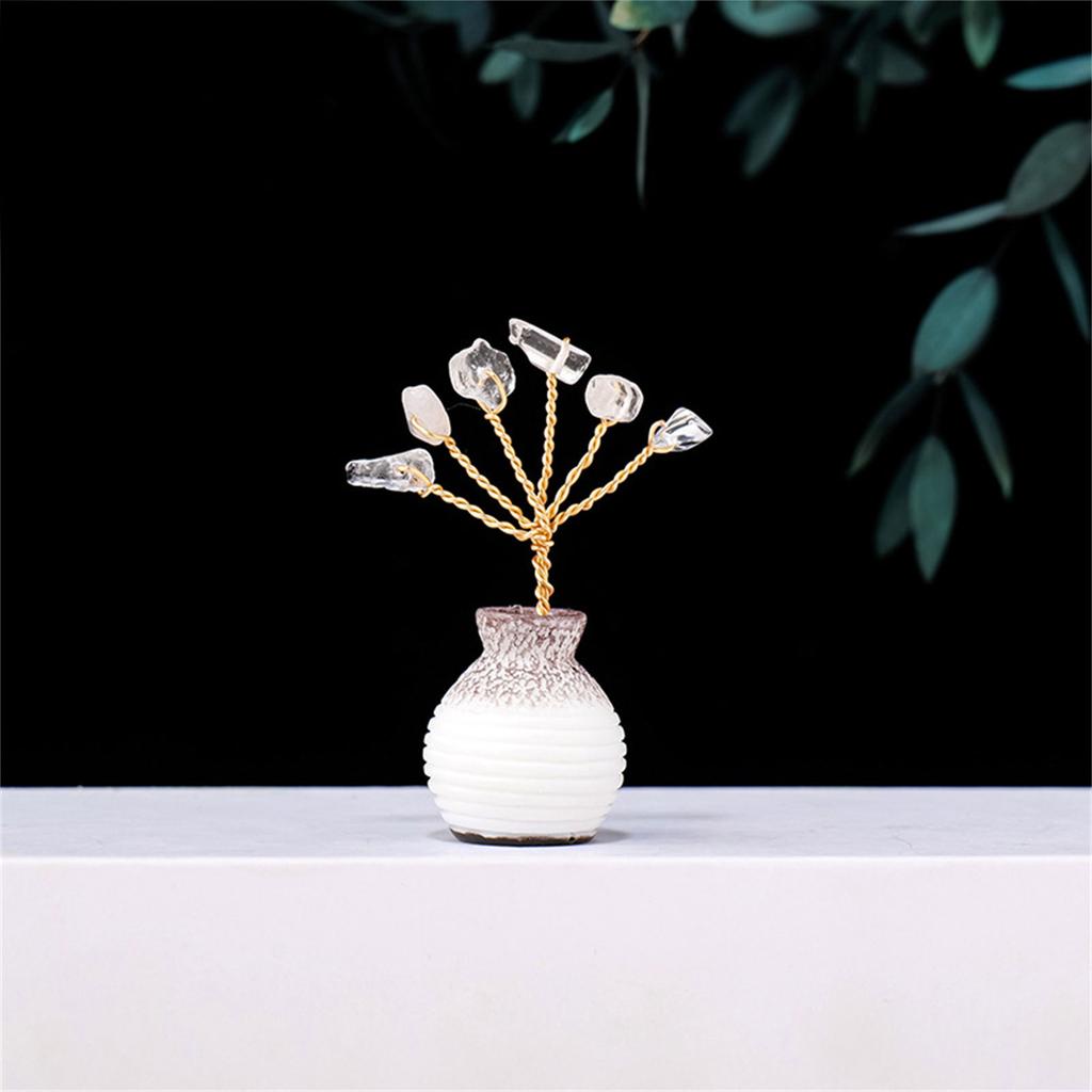 Crystal Feng Shui Money Trees Ornaments Mini Healing Gemstones Bonsai Tree Figurines W/ Ceramic Vase Office Home Decor