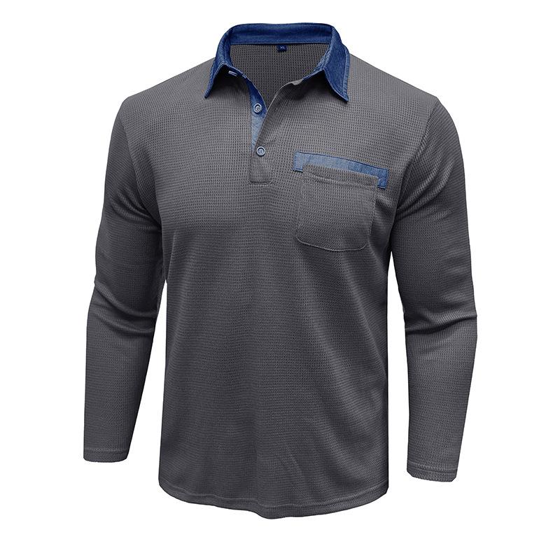 Autumn New Men's Long-sleeved Waffle Polo Shirt Fashion Men's Lapel T-shirt Tops