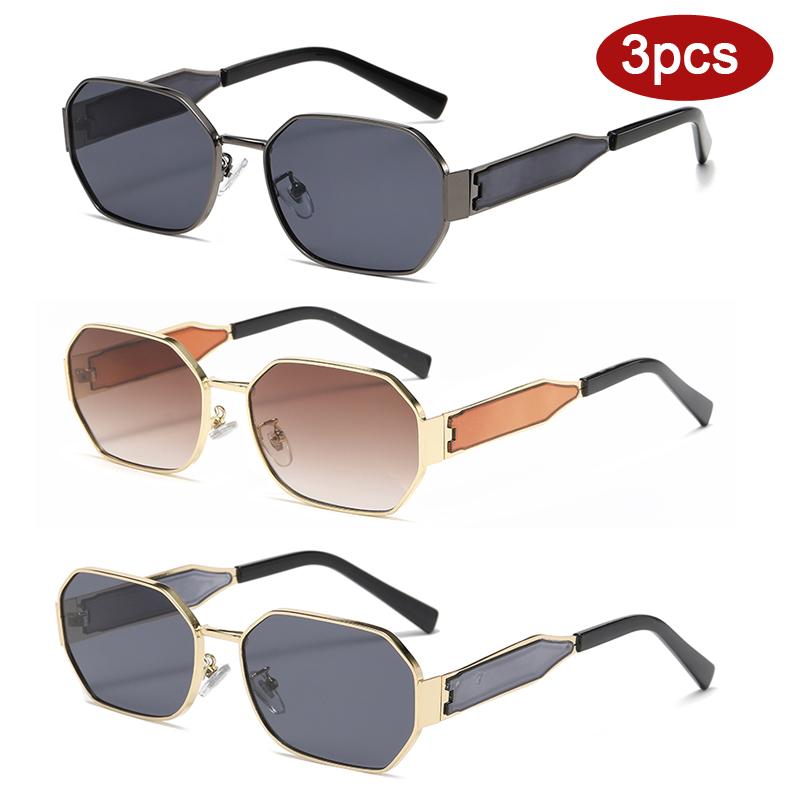 Protective Glasses 3pcs Fashion Metal Frame Square Sunglasses Gradient Design Sun Glasses Female Outdoor Casual Eyewear UV400