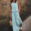 Women's Sleeveless Maxi Dress Casual Crew Neck Elastic Waist Split Long Dress with Pocket Summer Beach Vacation Sundress