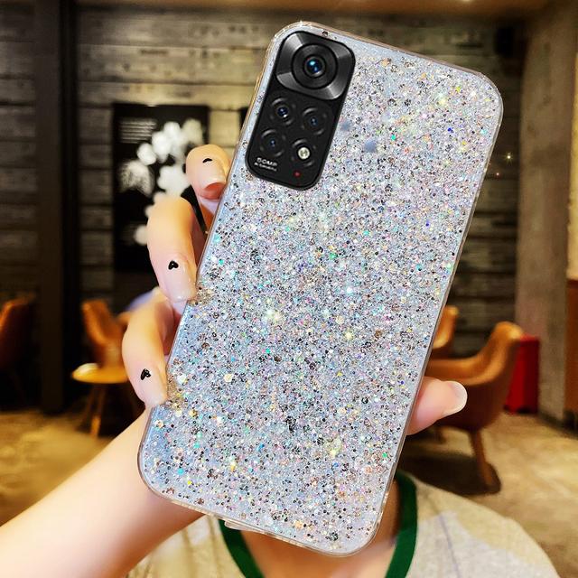 Shiny Glitter Silicone Case for Xiaomi Redmi Note 11 11S 10 10S 9 9S 9A 9C 8 8A Pro Gold Silver Foil Soft Back Cover
