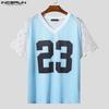 INCERUN Men Lace Short Sleeve Hollow Patchwork Print Loose T-shirts Tee