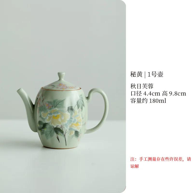 Antique Secret Yellow Ru Kiln Teapot Luxury Flower and Bird Pot Tea Brewing Kettle Cha Kung Fu Teaware Drinkware Supplies Craft