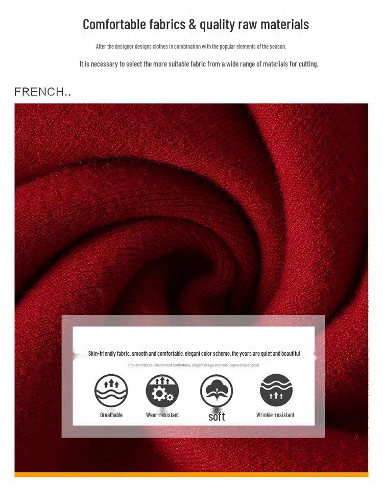 Elegant Red Knitted Pullover: Warm, Fashionable Sweater for Middle-aged and Elderly Women