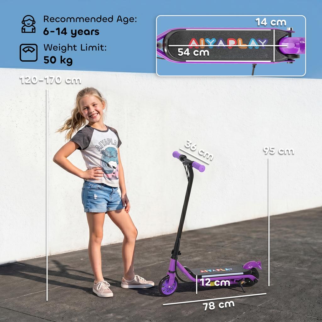 Electric Scooter for Kids Aged 6-14 Years, with Colourful Lights, Purple