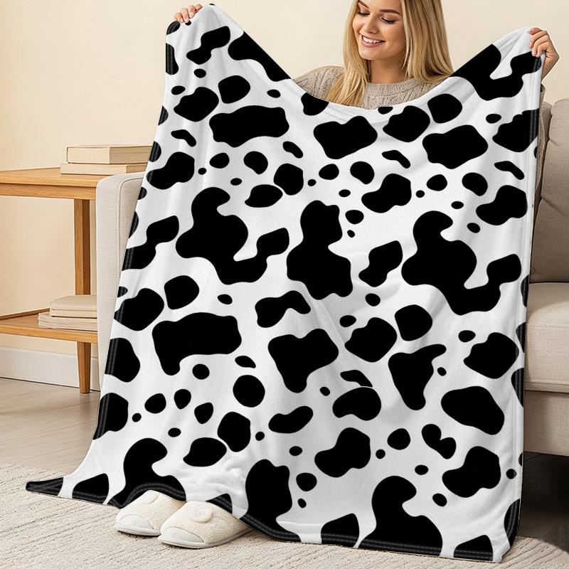 Lightweight Flannel Throw Blanket, Cow Print, Soft Skin-friendly Warm for Home, Window Seat, Outdoor Picnic, Halloween & Christmas