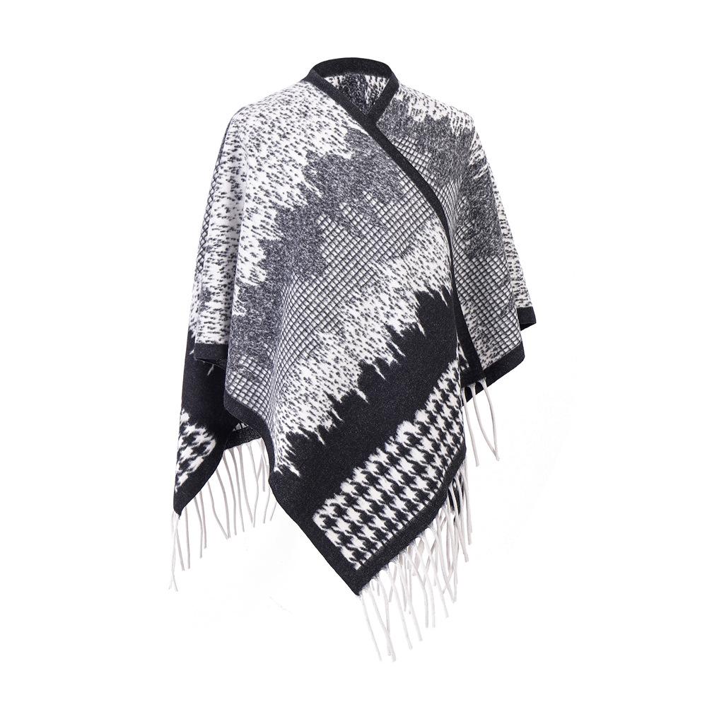 

Winter Scarf Women Layers Poncho Elegant Wool Houndstooth Print Tassel Wraps Shawl Scarve Capa Para Pashmina Cloak High Quality One Size& 8Y